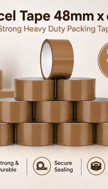 Heavy Duty Brown Parcel Tape – 12 Rolls, 48mm × 66m