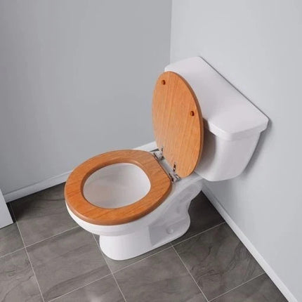 18" Universal Toilet Seat With Fittings Brown MDF Wooden Bathroom WC Seat