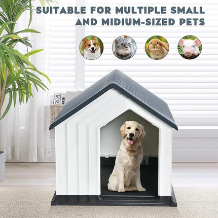 Plastic Dog House Durable Kennel Shelter Weatherproof Indoor Outdoor Pet Home