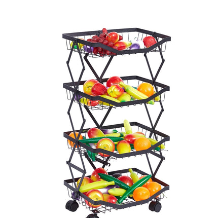 4/5 Tier Folding Rolling Fruit & Vegetable Storage Trolley Kitchen Cart on Wheel