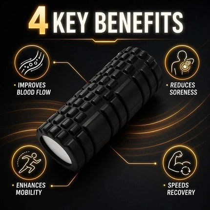 Foam Fitness Roller Black Deep Tissue Massage Grid Muscle Trigger Point Muscles