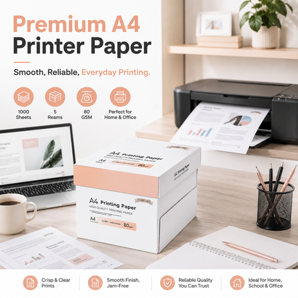 A4 Printer Paper 70gsm 80gsm Home Office Inkjet Laser Printer Copiers Reams