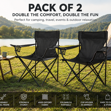 2x Folding Camping Chairs Lightweight Outdoor Garden Beach Picnic Portable Chair