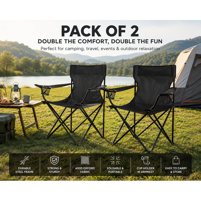 2x Folding Camping Chairs Lightweight Outdoor Garden Beach Picnic Portable Chair