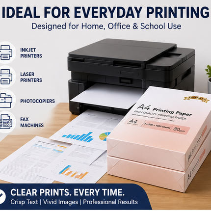 A4 Printer Paper White 80gsm 2 Reams 1000 Sheets Inkjet Laser Copier