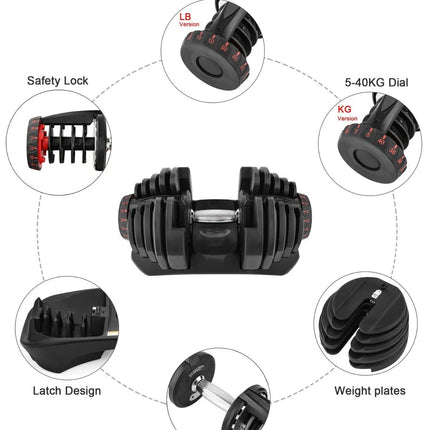40kg Adjustable Dumbbell Quick Dial Home Gym Fitness Weight Lifting Exercise Set
