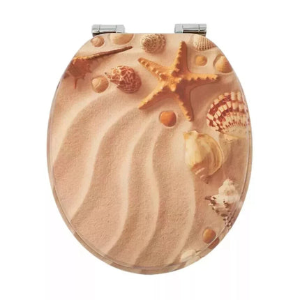 18" UNIVERSAL BATHROOM TOILET SEAT STARFISH ON BEACH NOVELTY WC SEAT + FITTINGS