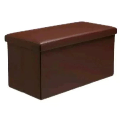 Faux Leather Folding Ottoman Seat Stool Storage Box Home Footstool Double Brown