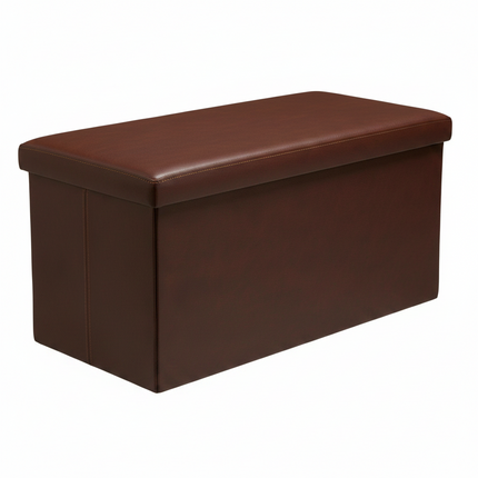 Faux Leather Folding Ottoman Seat Stool Storage Box Home Footstool Double Brown