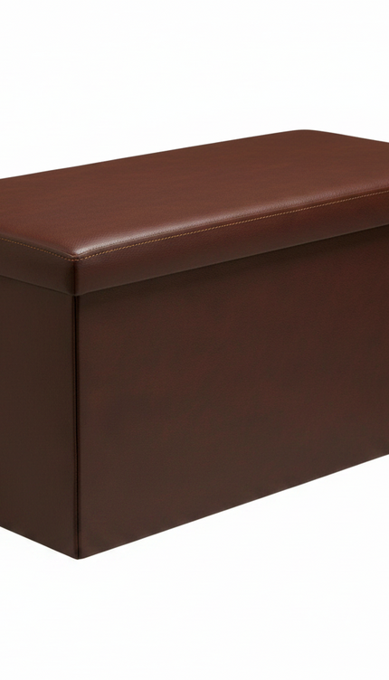 Faux Leather Folding Ottoman Seat Stool Storage Box Home Footstool Double Brown
