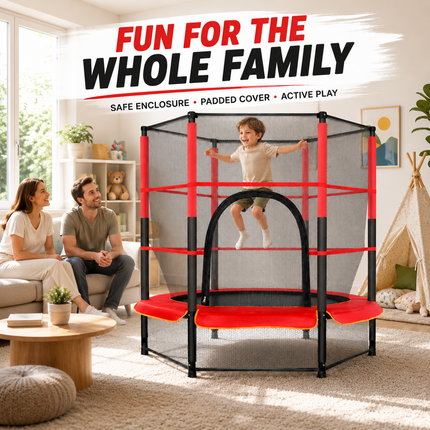 55" Kids Trampoline With Safety Enclosure Net Indoor Outdoor Bouncing Rebounder