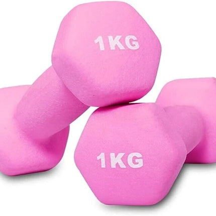 Neoprene Dumbbells 1KG x 2 Weights Iron Hand Aerobic Workout Fitness Gym Pink