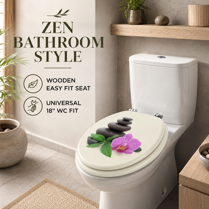 18" UNIVERSAL BATHROOM TOILET SEAT WOODEN EASY FIT WC SEAT WITH FITTINGS