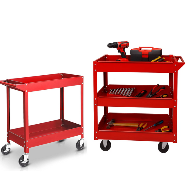 2/3 Tier Heavy Duty Tool Storage Trolley Cart with Wheels Garage Workshop DIY
