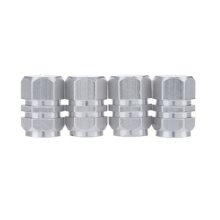 METAL TYRE VALVE DUST CAPS 4 PCS SILVER CAR VAN BIKE WHEEL STEM AIR VALVE CAP