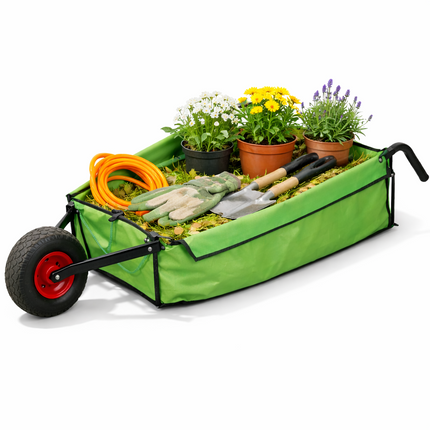 Folding Wheelbarrow Garden Cart Collapsible Fabric Yard Trolley 80KG Capacity