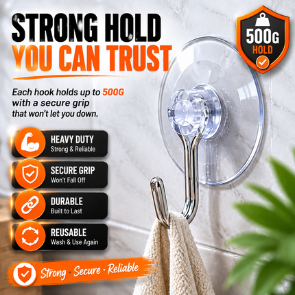 Suction Wall Hooks 12-Pack Clear Heavy Duty Holders