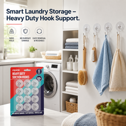 Suction Wall Hooks 12-Pack Clear Heavy Duty Holders