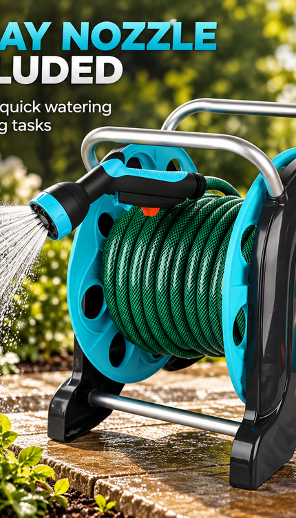 Garden Hose Reel Cart with 1/2in 20M Hose Portable Trolley Spray Nozzle Outdoor