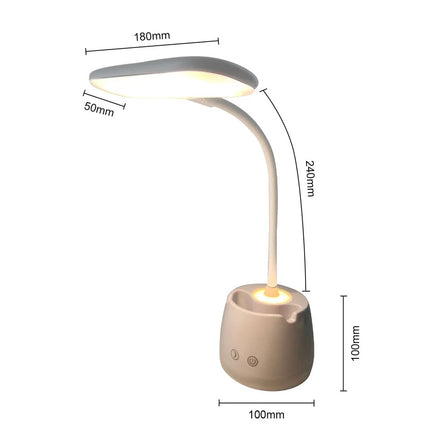 LED Desk Lamp Touch Control USB Charging Table Light with Pen & Phone Holder