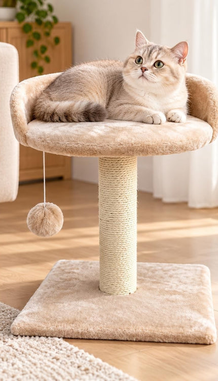 Compact Cat Tree 41cm Sisal Scratching Post Soft Plush Bed Hanging Ball Toy