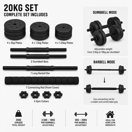 Adjustable Dumbbell Barbell Set with Push Bar & Connecting Rod – Home Gym Weight