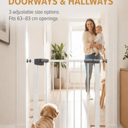 Baby Stair Gate | Pressure Fit Auto-Close Child & Pet Safety Gate – White