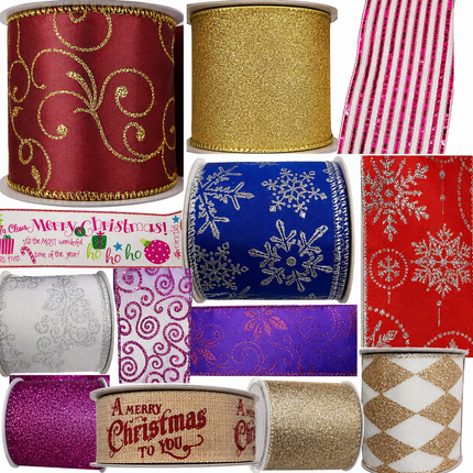 Christmas Ribbon Set 6PCS 2.5" Gift Wrap Craft Xmas Decoration