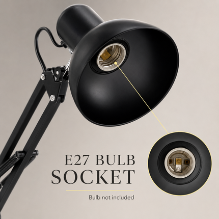Adjustable Architect Desk Lamp E27 with Base & Clamp Metal Swing Arm Study Light