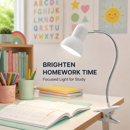 Clip On LED Desk Lamp E27 Flexible Gooseneck Reading Study Bedside Light 40W Max