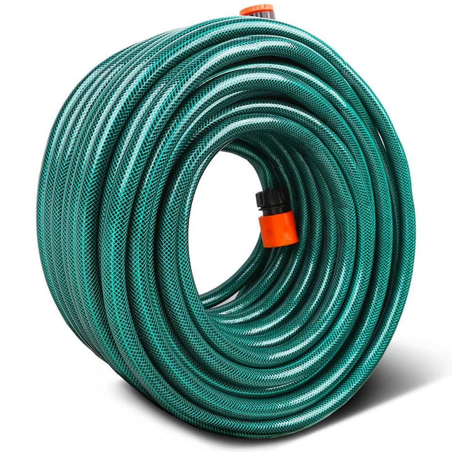 15m Reinforced Garden Hose Pipe with Spray Nozzle & Fittings Watering Tube
