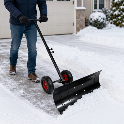 Snow Shovel with Wheels Adjustable Handle Multi Angle Snow Pusher Blade