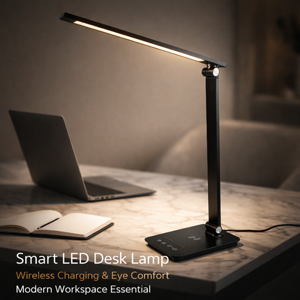 5 Lighting Modes Dimmable LED Desk Lamp Wireless Charging for Home Office
