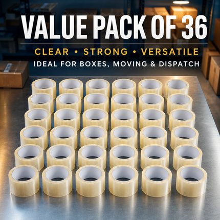 Parcel Tape 48mm X 66m Strong Heavy Duty for Secure Box Packing 36-Rolls Clear