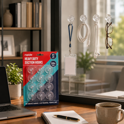 Suction Wall Hooks 12-Pack Clear Heavy Duty Holders
