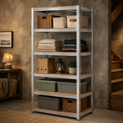 1x Heavy Duty 5 Tier Galvanised Steel Storage Rack Shelving Silver 180x90x40cm