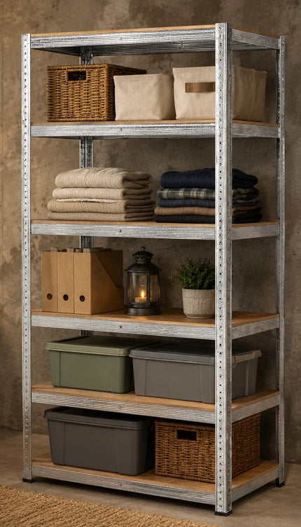 1x Heavy Duty 5 Tier Galvanised Steel Storage Rack Shelving Silver 180x90x40cm