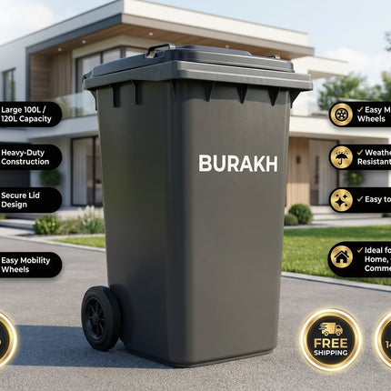 100L / 120L Outdoor Waste Bin with Lid & Mobility Base