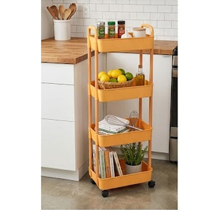 4 Tier Storage Rack Shelf Rotating Kitchen Bathroom Serving Rolling Trolley Cart