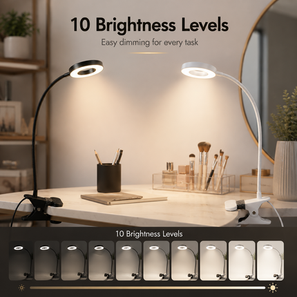 LED Gooseneck Clip Desk Lamp USB Dimmable 3 Colour Modes 10 Brightness Level