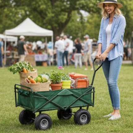 Folding Wagon Collapsible Trolley Cart with Wheels 200kg Load for Camping Garden