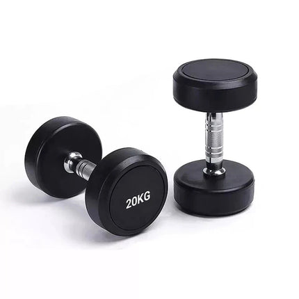 20KG Dumbbells Pair Rubber Round Lifting Hand Weights Home Gym Fitness