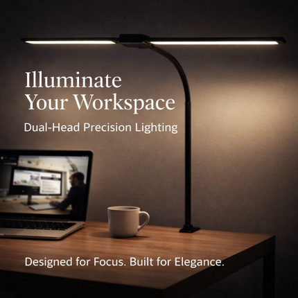 LED Desk Lamp with Clamp Double Dual Head Table Reading Craft Office Home Light
