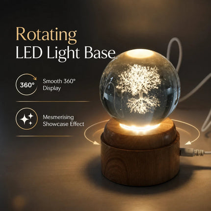 Tree of Life Crystal Ball 6cm LED Night Light Rotating Base USB Warm White + RGB