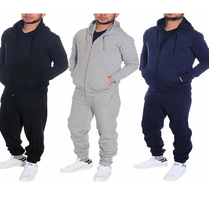 Mens Fleece Hoodie Contrast Top Bottom Gym Joggers Fitness Jogging Tracksuit Set