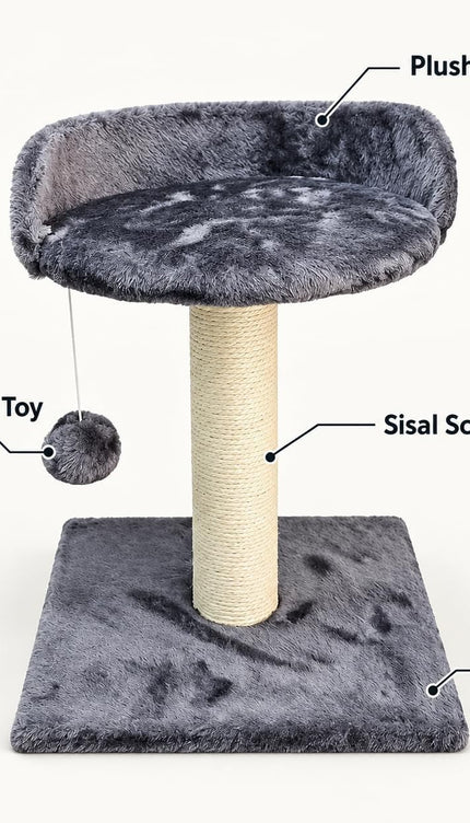 Compact Cat Tree 41cm Sisal Scratching Post Soft Plush Bed Hanging Ball Toy
