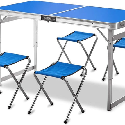 Portable Folding Camping Table & 4 Stools Set Adjustable Aluminium Outdoor BBQ