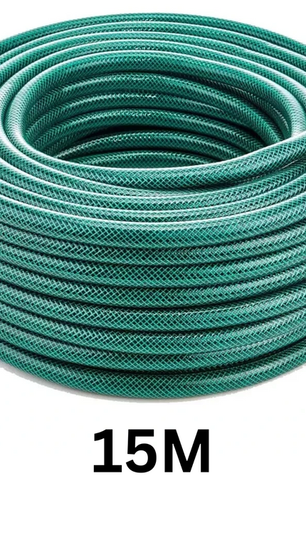 Reinforced 15M PVC Garden Hose Pipe with Water Spray and Complete Fittings Set