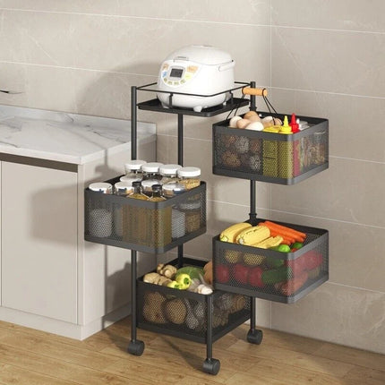 Rotating Storage Rack Trolley Cart Kitchen Bathroom Organizer Vegetable Shelf
