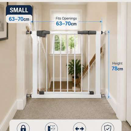 Baby Stair Gate | Pressure Fit Auto-Close Child & Pet Safety Gate – White